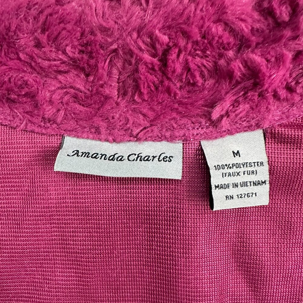 Amanda Charles Faux Fur Cropped Jacket Women's Size Medium Bolero Fuschia - Picture 7 of 7